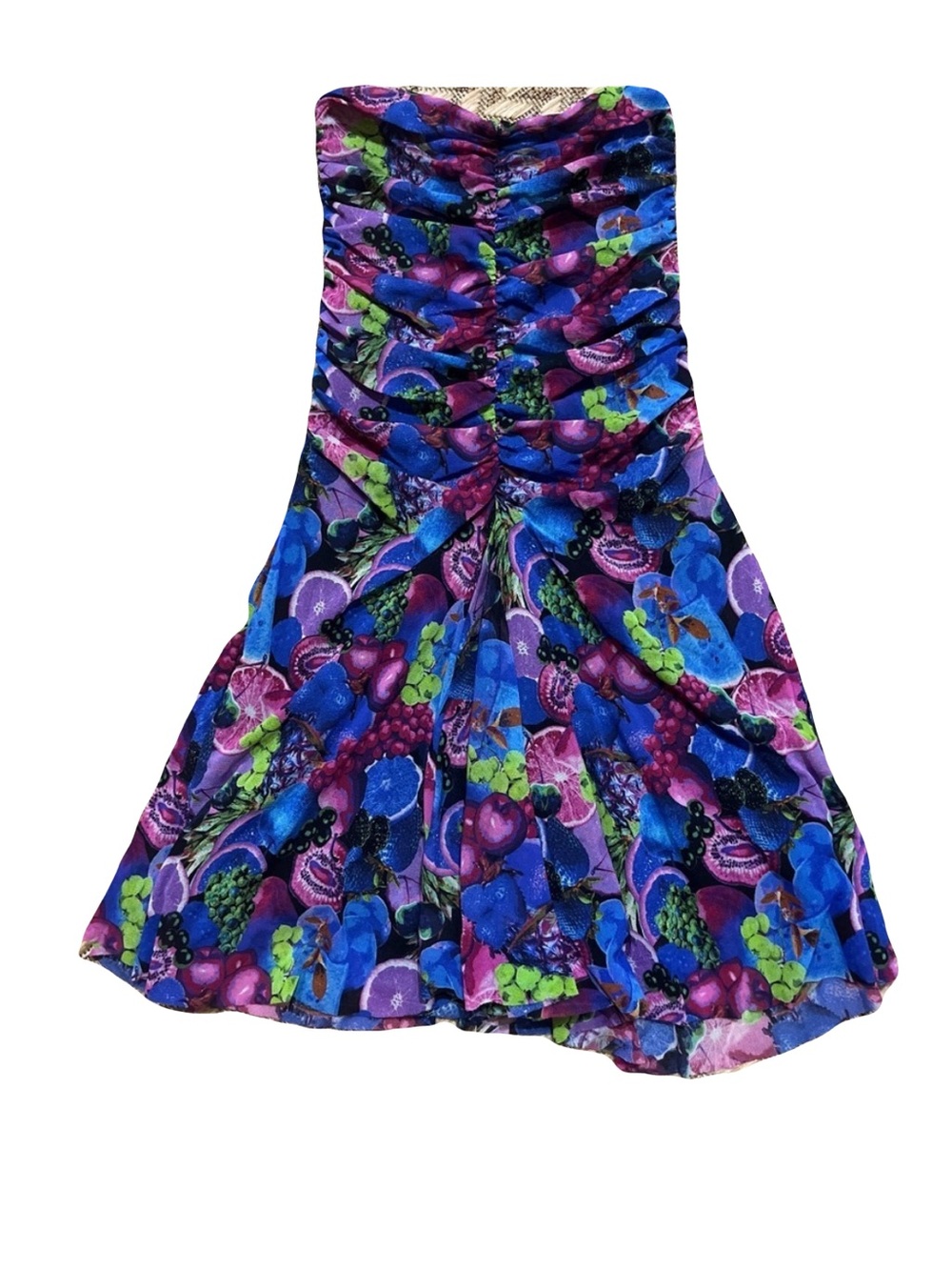 Fuzzi Skirt - Women’s Small Multicolor - Ruching Mesh Fruit Bold Maximalism